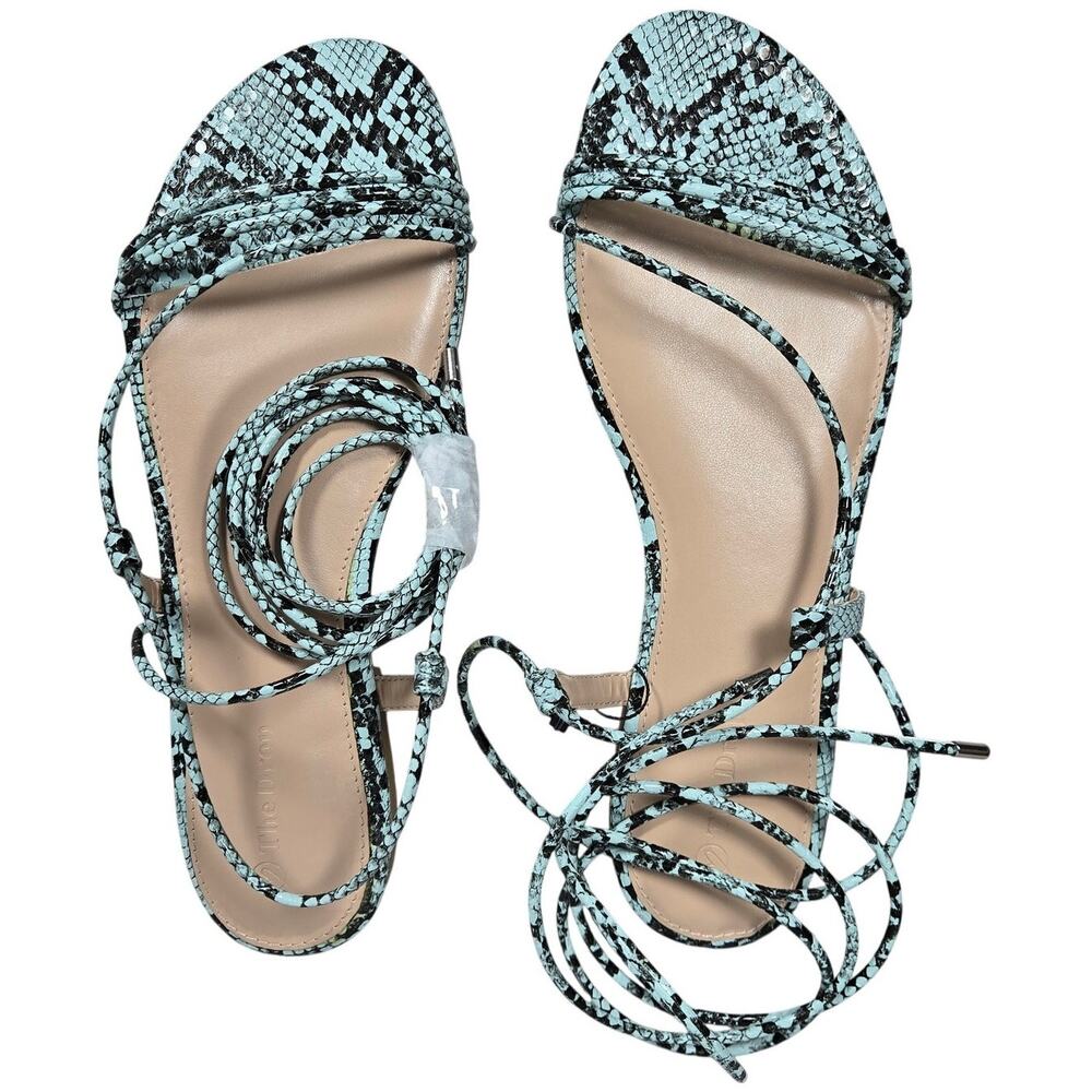 The Drop Samantha Snake Print Lace Up Flat Sandals‎ Teal Size 9.5